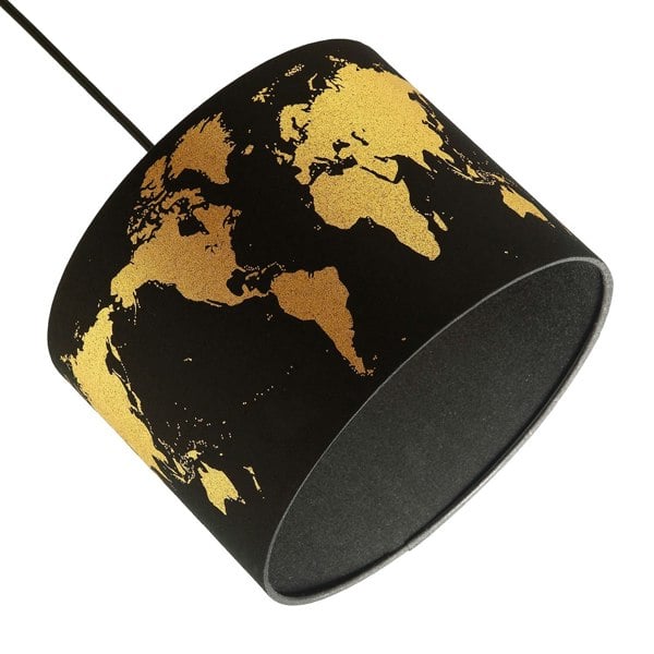 Modern Shiny Gold Foil World Map Lamp Shade in Black Cotton Fabric Image 5