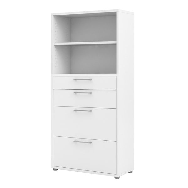Furniture To Go Prima Bookcase 1 Shelf With 2 Drawers 2 File Drawers In White