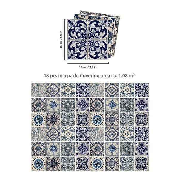 WT1584 - Malaga Spanish Blue Wall Tile Sticker Set - 15 x 15 cm (6 x 6 in) - 24 pcs