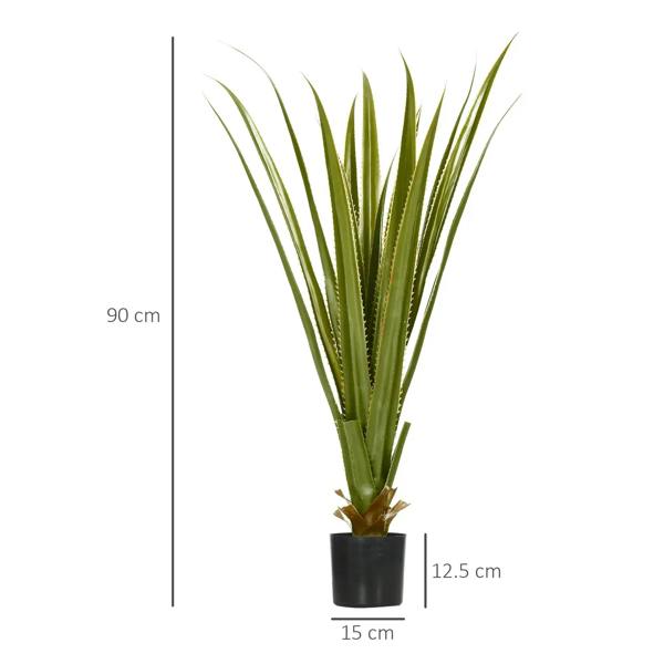 Artificial agave succulent in black pot, tall green spiky leaves