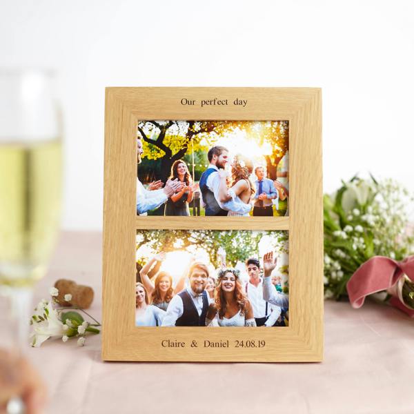 MijMoj Design Personalised Solid Oak Double Picture Frame - Twin Aperture for 6x4" or 7x5" Prints