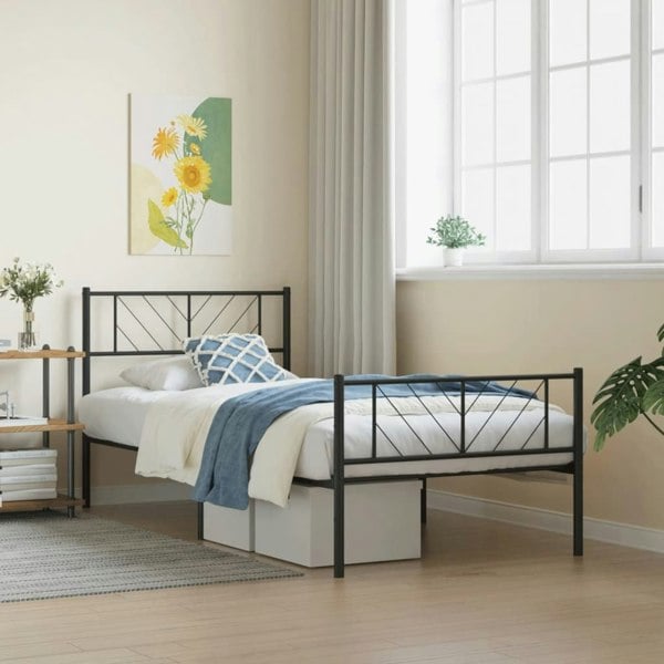 Berkfield Metal Bed Frame with Headboard and Footboard Black 75x190 cm