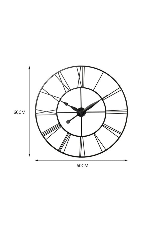Living and Home 60cm Dia Vintage Cut-Out Roman Numeral  Metal Wall Clock