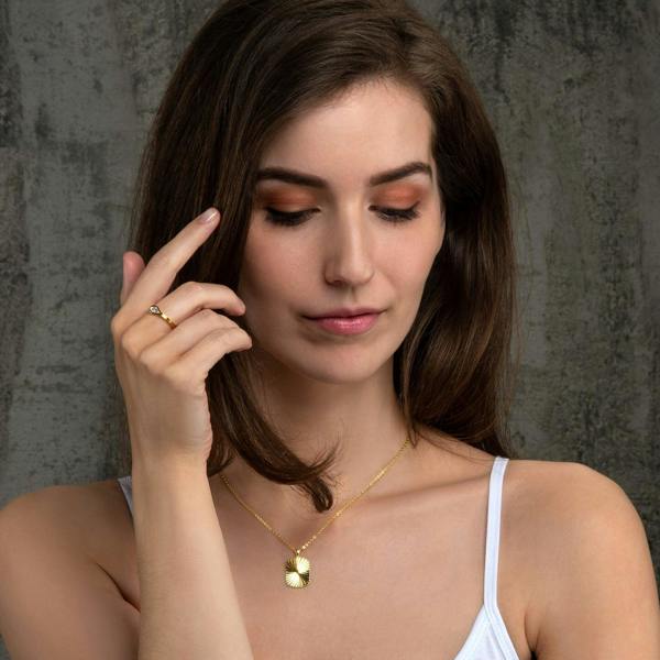Gold Plated Diamond Cut Medallion Pendant Necklace for Women - namana.london