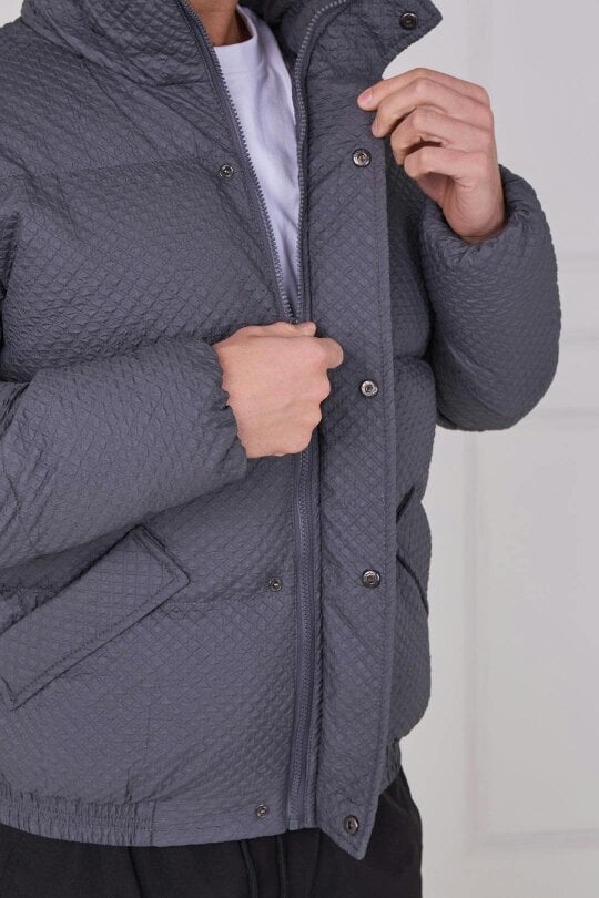 Quilted Puffer Jacket – Zip & Button Fasten