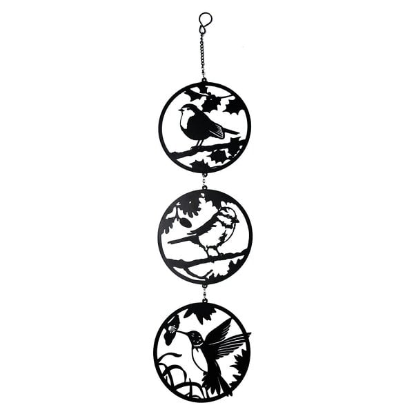 EDH Door Hardware Black Bird Silhouette Hanging Spinner Trio - Metal Art for Elegant Outdoor Garden Décor - Charming Spinners for Serenity  Delight