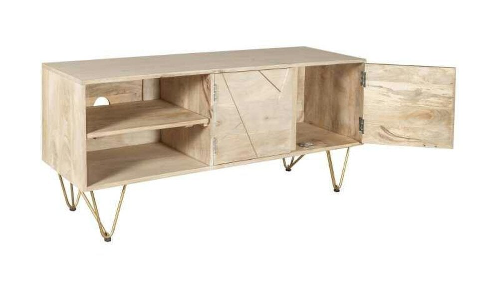 Wyld Haus Bali Light Natural Mango Wood and Gold Modern TV Media Unit