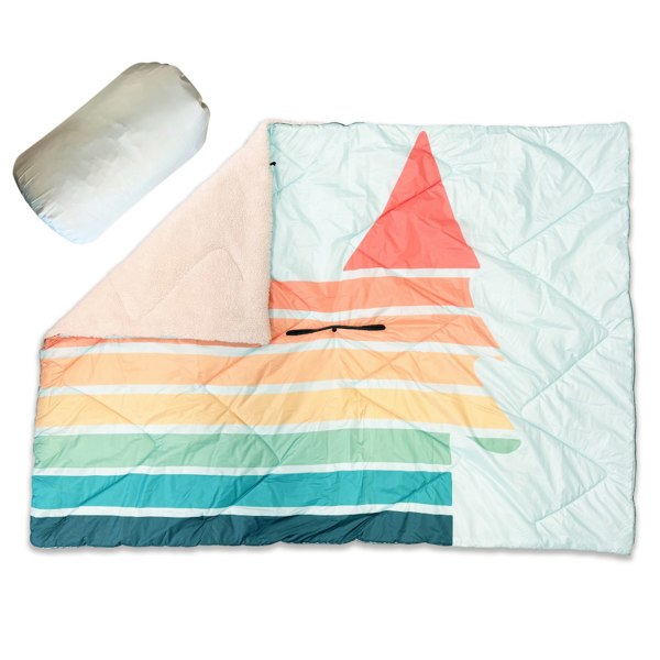 Insulated Outdoor Blanko OLPRO, Flat image of the Tonal Treetops with with the stuff sack at the side. 