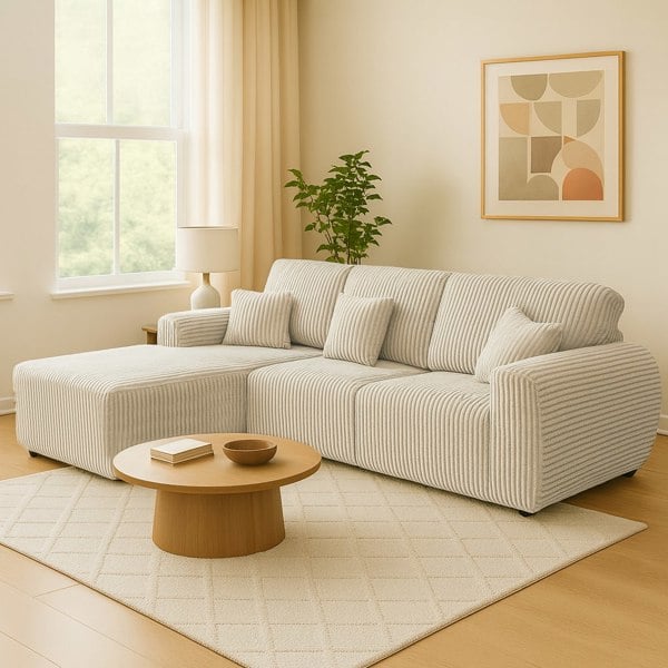 Furnishings For Less Vinci Soft Chunky Jumbo Cord 4 Seater Corner Sofa