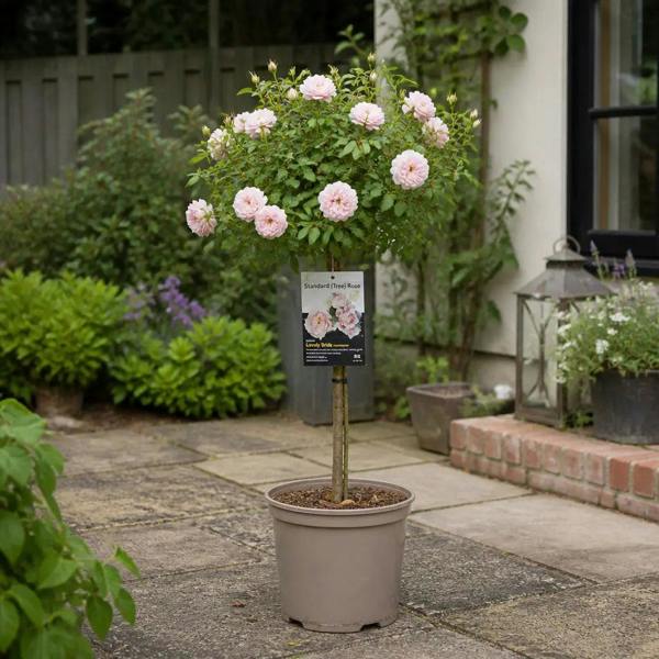 7.5L Standard Rose Tree Light Pink 100-110cm - Elegant Flowering Garden Rose Plant