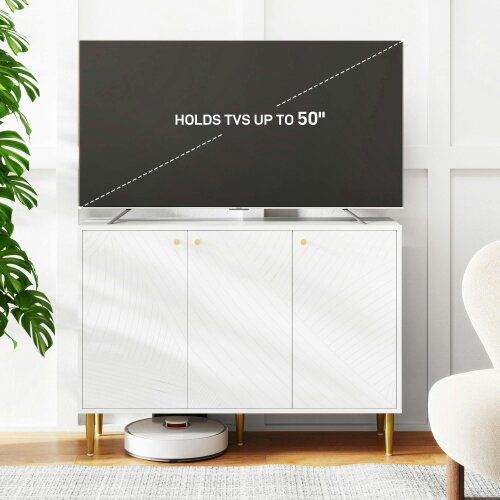 Wyld Haus Rasuno Ledi White And Gold Tone 2 Cupboard with Scandi Line Pattern