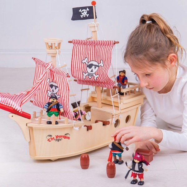 Tidlo Wooden Paragon Pirate Ship Playset Including Pirates, Cannons & More