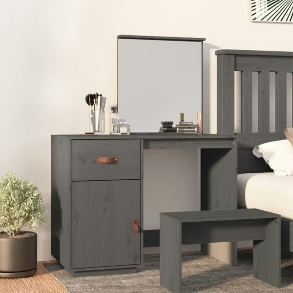 Berkfield Dressing Table Grey 95x50x134 cm Solid Wood Pine
