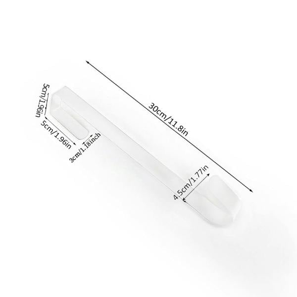 30cm long white metal wreath hook with measurements on a white background