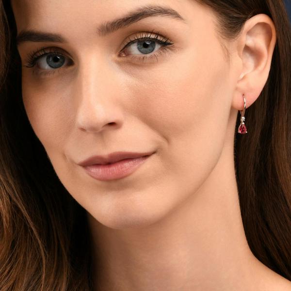 namana 925 Sterling Silver Red Pear Drop Cubic Zirconia Leverback Dangle Earrings