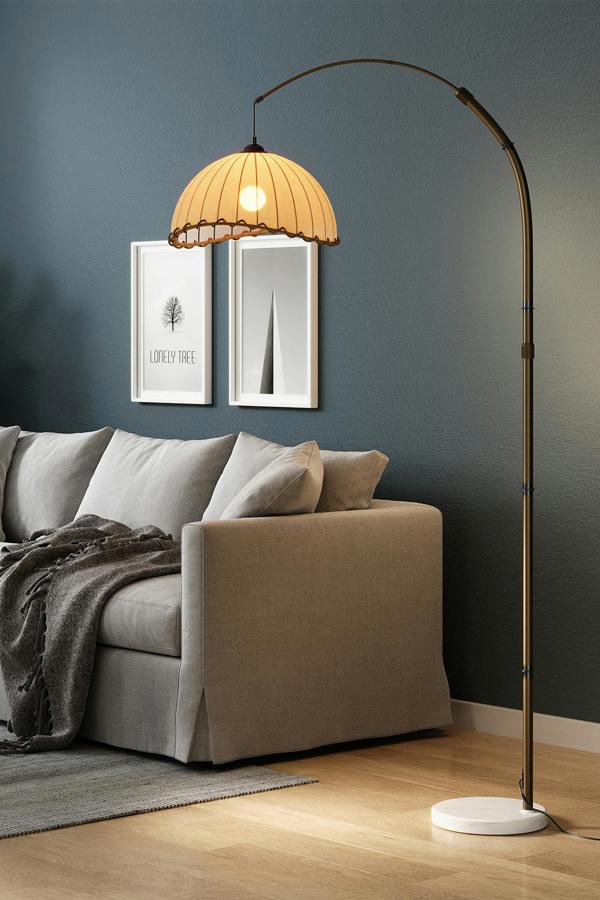 Living and Home Vintage Style Floor Lamp with Fabric Lampshade and Marble Base