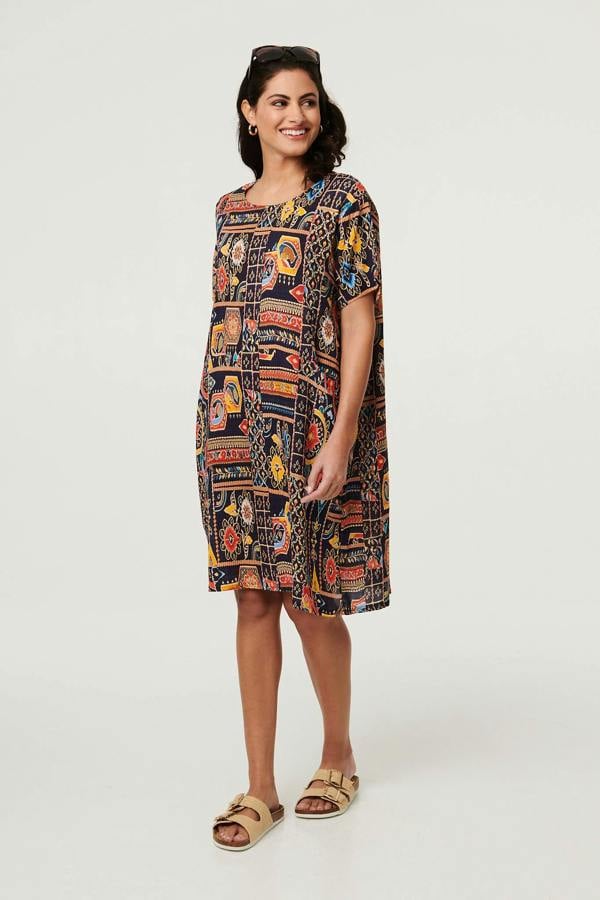 Navy | Abstract Print Short Shift Dress