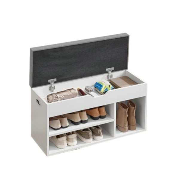 Modcraft White Shoe Storage Bench with Cushion, Hidden Compartment & 3 Shelves, 150kg Capacity