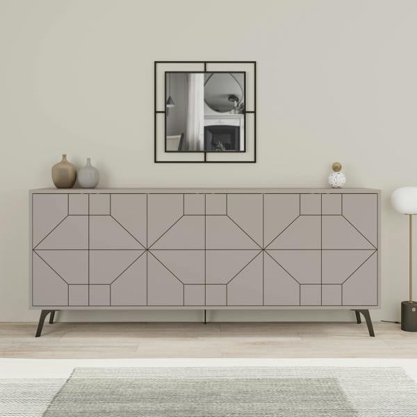 Decortie Dune Gold Marble Effect Geometric 6 Door Sideboard with Metal Legs (W) 181cm
