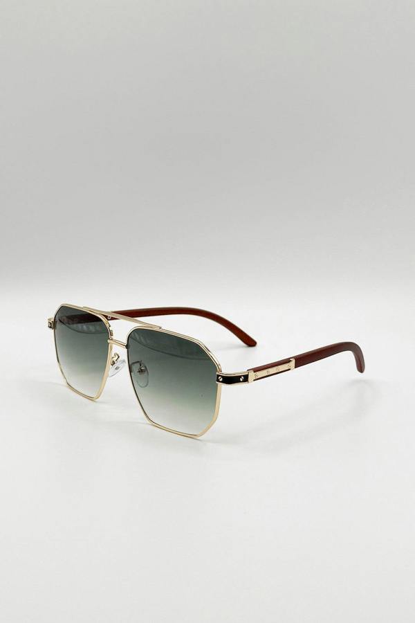SVNX Retro Square Navigator Sunglasses in Green Brown