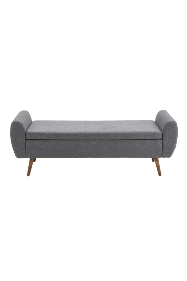 Living and Home 2-Seat Linen Upholstered Storage Bench with Side Arms and Walnut Colored Legs