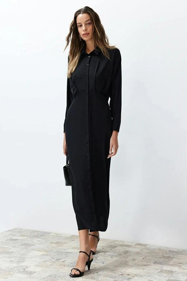 Hoxton Gal Waist-Detail Buttoned Woven Shirt Dress