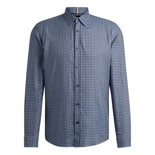 Hugo Boss Mens Checked Regular Shirt - Navy