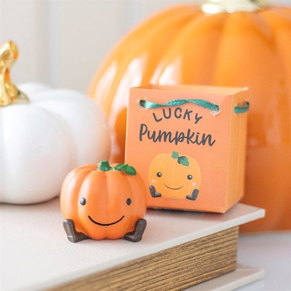 Serano Set of 16 Cute Lucky Pumpkin Ornaments in Display