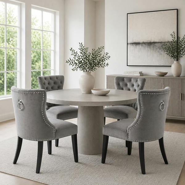 Groundlevel Set of 2 Studded Velvet Dining Chairs with Ring Knocker