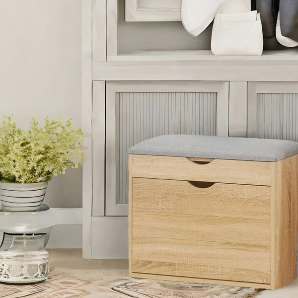 Rafaelo Mobilia Shoe Storage Bench With Cushioned Seat and Hidden Storage Natural Brown