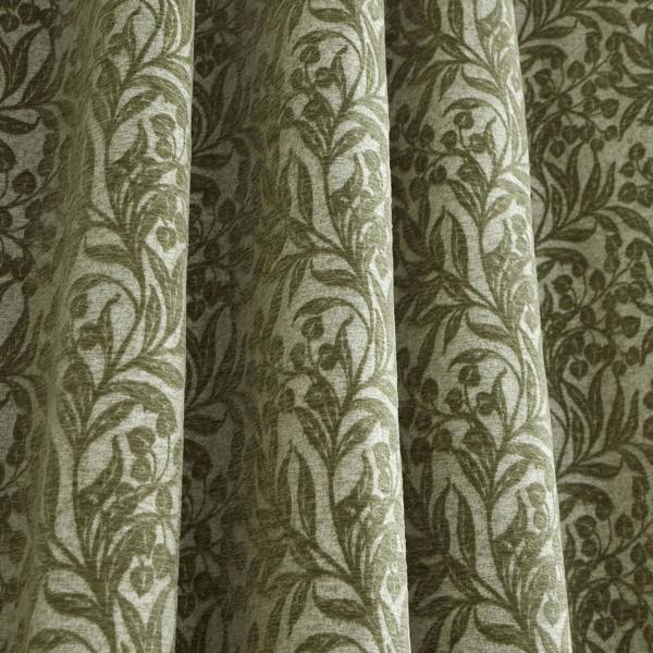 Bianca Chenille Leaves Lined Eyelet Curtains Green