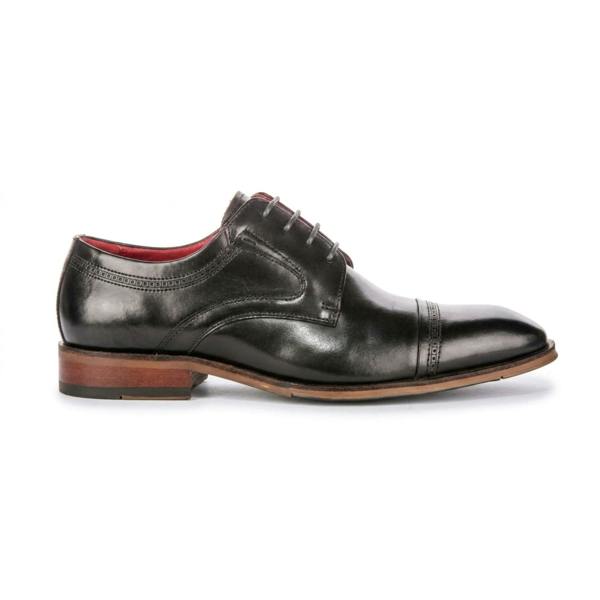 Justin Reess Everett - Men's Black Polished Leather Cap Toe Derby Shoes
