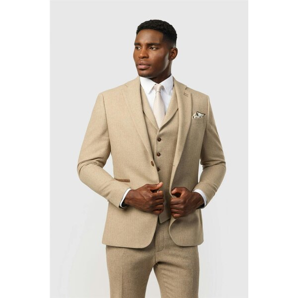 Antique Rogue Slim Fit Baxter Camel Herringbone Tweed Jacket