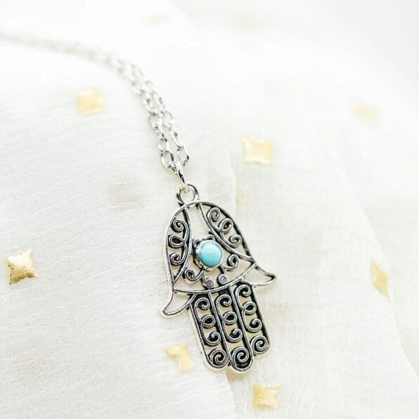 The Colourful Aura Hamsa Hand Gold and Silver Hand of Fatima Dainty Pendant Necklace - Silver - Silver