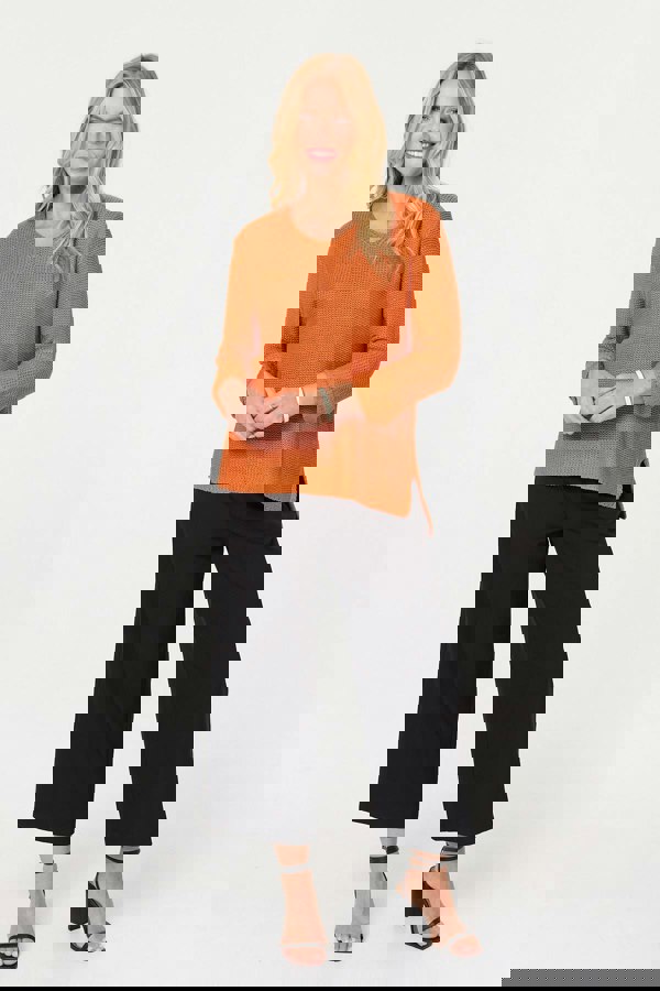 Orange | Mesh Texture 3/4 Sleeve Relaxed Top
