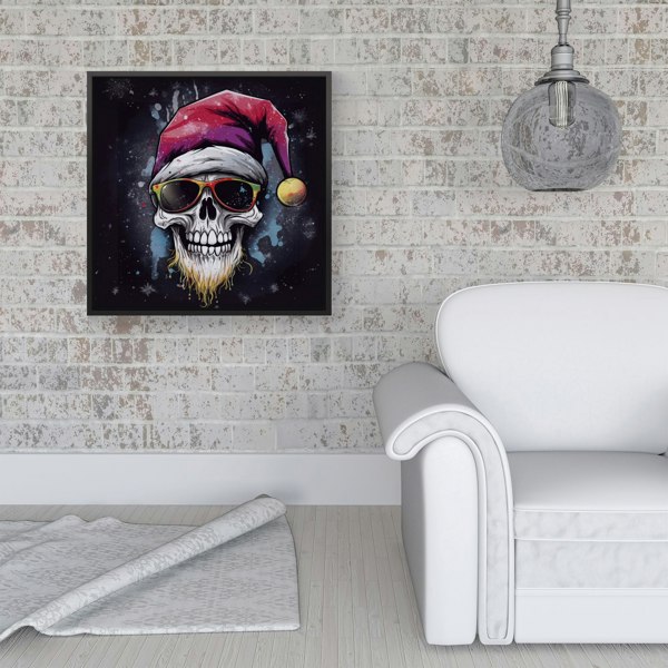 Warren Reed Happy Santa Skull Splash Art Framed Canvas