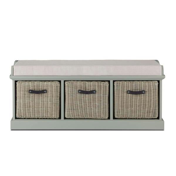 Statement Furniture Tetbury Bench with 3 Brown Rattan Storage Baskets and Cushion Seat