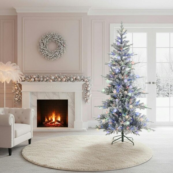 Outdoor Living Aurora Winter Glow Flocked White Multi-Colour Christmas Tree