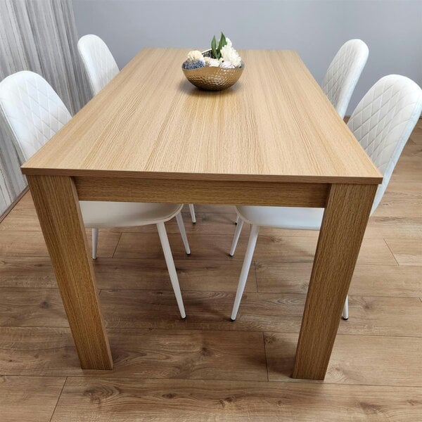 Kosy Koala Wooden Dining Table with 4 white Gem Patterned Chairs Oak Effect Table with white Chairs