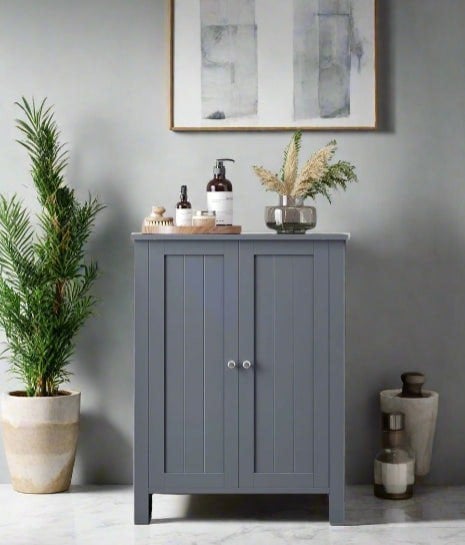 Modcraft Grey Bathroom Storage Cabinet – Freestanding Cupboard with 2 Adjustable Shelves