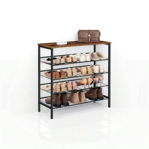 Modcraft 5 Tier Shoe Rack Adjustable Shelf Rustic Brown Sturdy Hallway Organizer