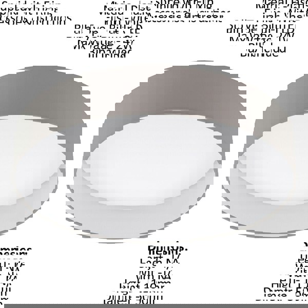 Flush Ceiling Light Colour White Shade Taupe Fabric Bulb LED 24W Included Loops