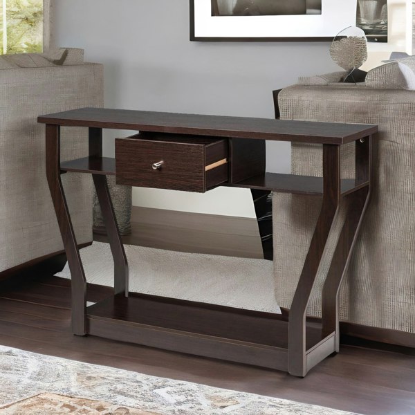 Rafaelo Mobilia Industrial Narrow Console Table With Drawer Walnut Bown