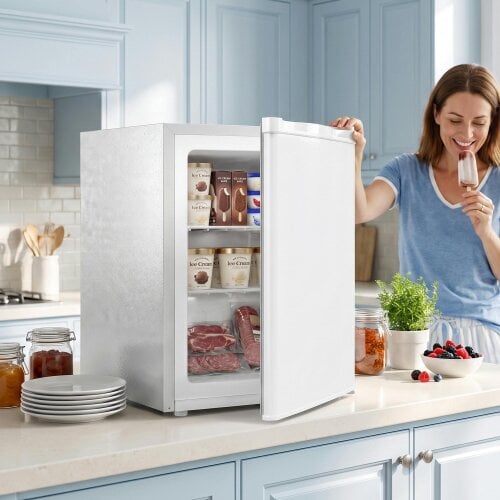 HOMCOM 60L Tabletop Mini Freezer with Reversible Door for Home - White
