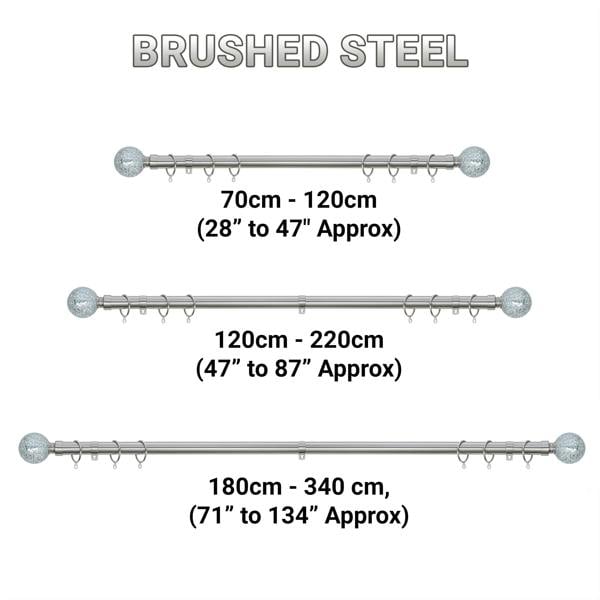 A.Unique Home Crackle Ball Extendable Curtain Pole (25/28mm) (Brushed Steel,180cm-340cm)