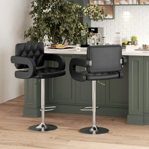 Wyld Haus Hafi Rino Faux Leather Black Adjustable Swivel Bar Stools Set Of 2 With Back And Arm Support