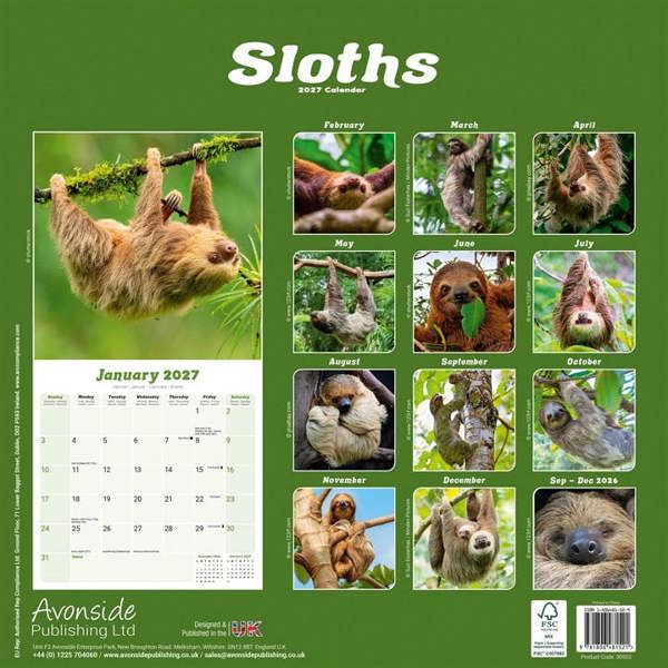 Sloths Calendar 2027, Wall Calendars, Month To View, Animals, Gift