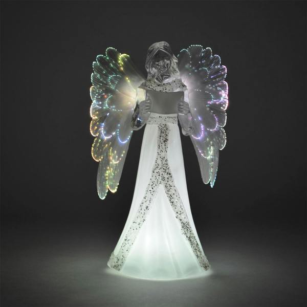 Shatchi 21cm Fibre Optic LED Angel Figure with Colour Changing Wings, Battery Powered Christmas Decoration