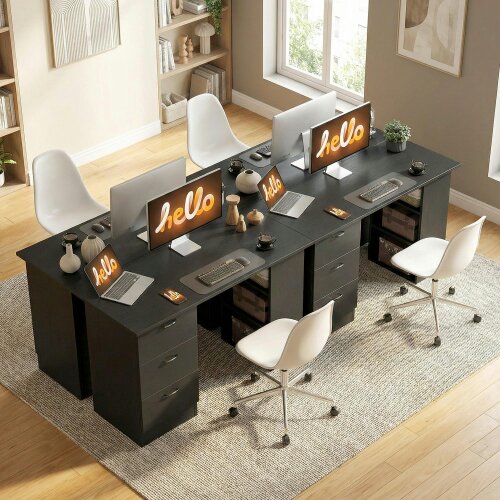 Wyld Haus Malilu 120cm Wooden Black Home Office Desk With 3 Shelves And Drawer Storage