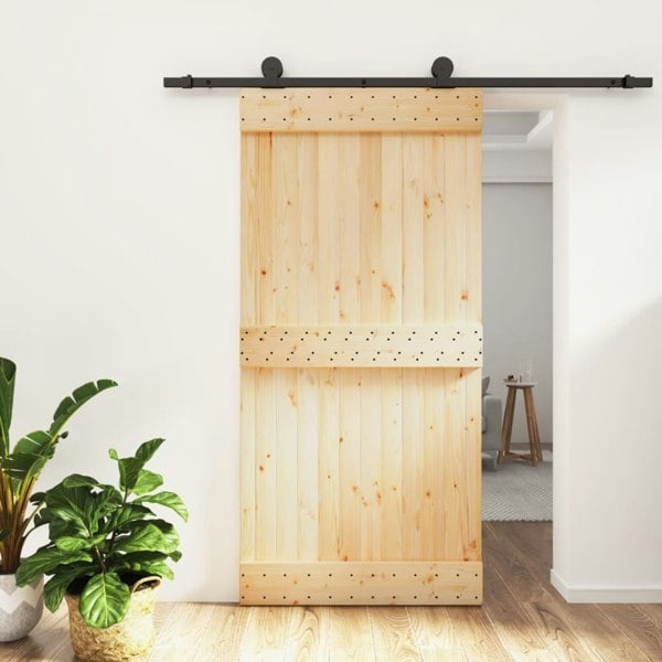 Berkfield Sliding Door with Hardware Set 100x210 cm Solid Wood Pine